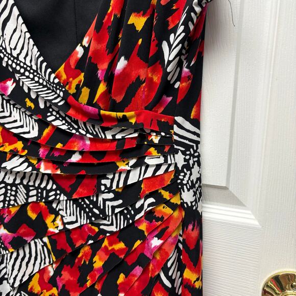 Joseph Ribkoff Dress Abstract Print Faux Wrap V Neck Ruched Multicolor  Size 12 - Picture 4 of 6